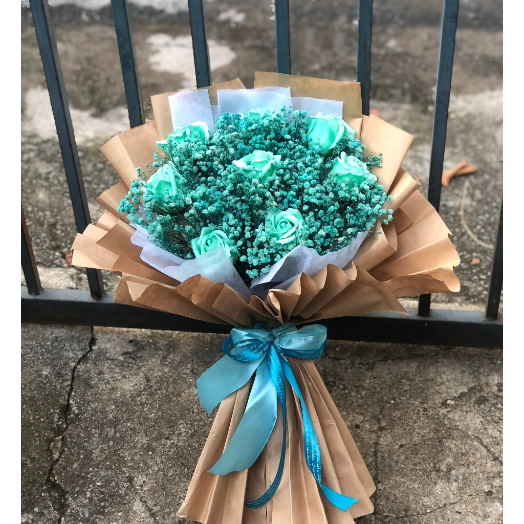 Bó hoa Baby khô xanh 45cm Giấy Kraft Sang Đẹp