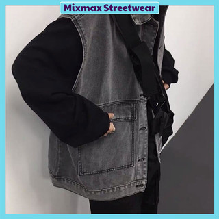[ORDER+ẢNH THẬT] Áo khoác gile bò jeans túi hộp form rộng oversize màu đen / xanh trơn basic hiphop unisex siêu chất