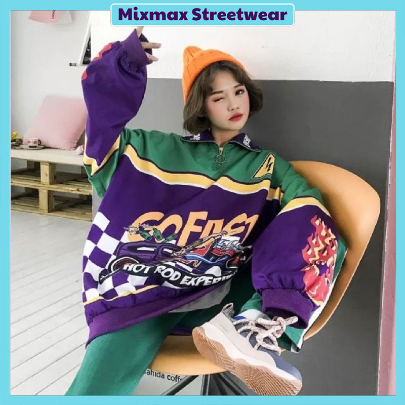 Áo hoodie kéo khoá zip dáng rộng oversize phối màu Ulzzang hiphop unisex siêu chất ❤️