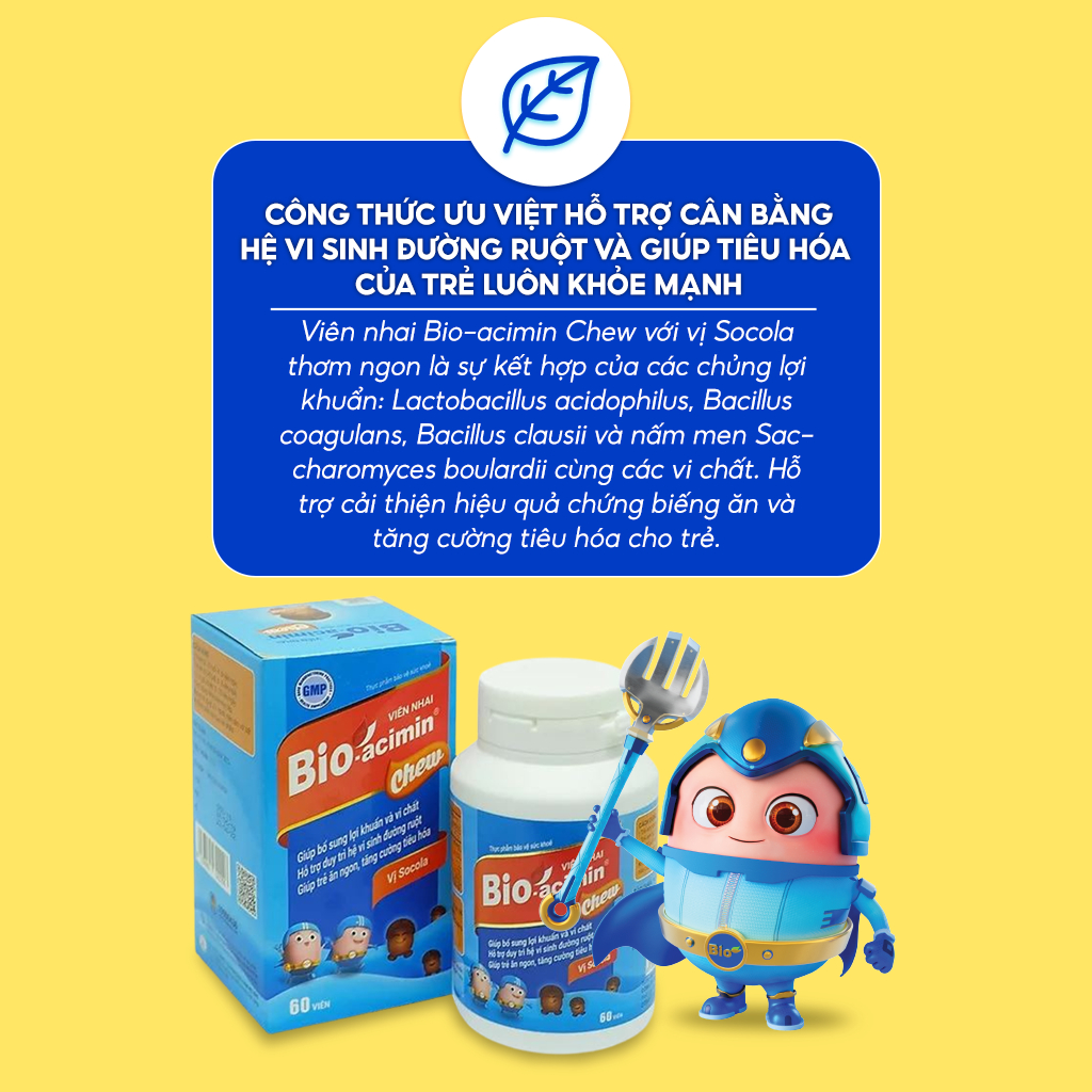 Viên nhai cho bé và người lớn Bio acimin Chew hỗ trợ ăn ngon cải thiện tiêu hóa - hộp 60 viên