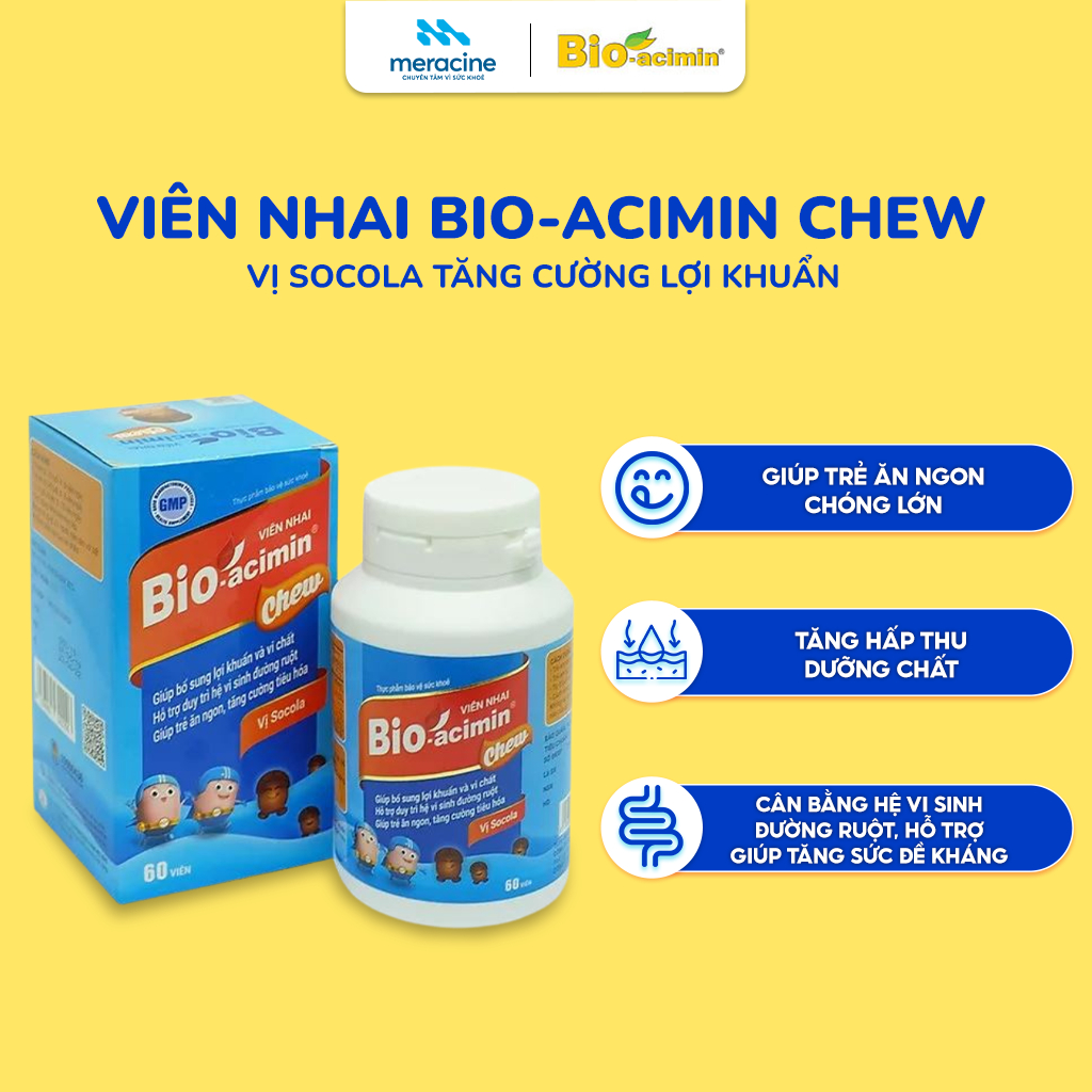 Viên nhai cho bé và người lớn Bio acimin Chew hỗ trợ ăn ngon cải thiện tiêu hóa - hộp 60 viên