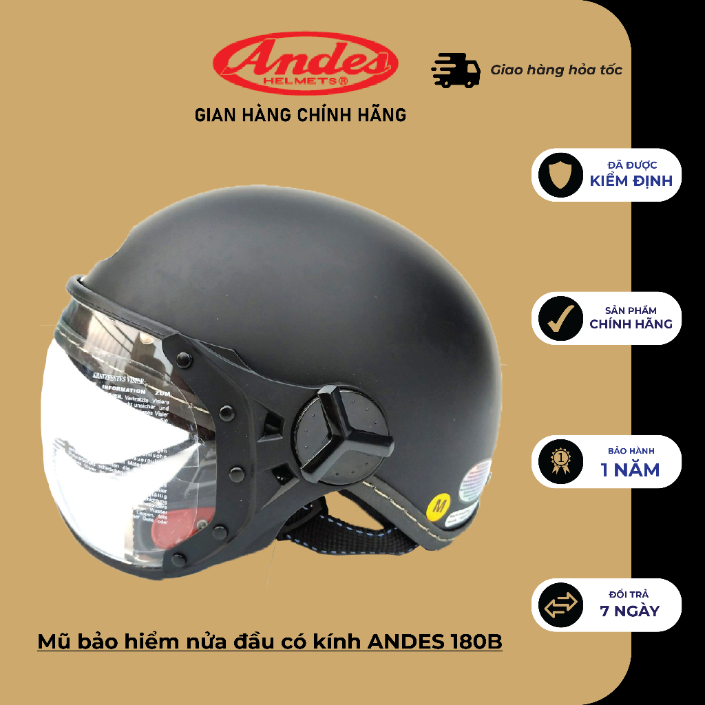 Mũ bảo hiểm nửa đầu có kính ANDES 180B