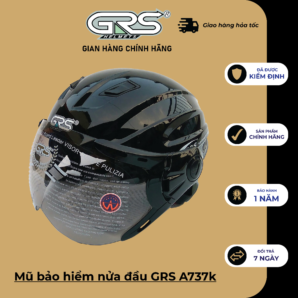 Mũ nón bảo hiểm nửa đầu có kính GRS A737K chính hãng nhiều màu