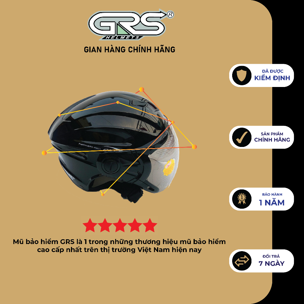 Mũ nón bảo hiểm nửa đầu có kính GRS A737K chính hãng nhiều màu