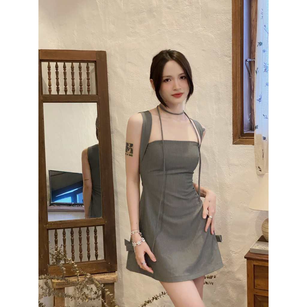 MYUNG - Đầm cổ vuông fom chữ đính nơ - ASLEY DRESS