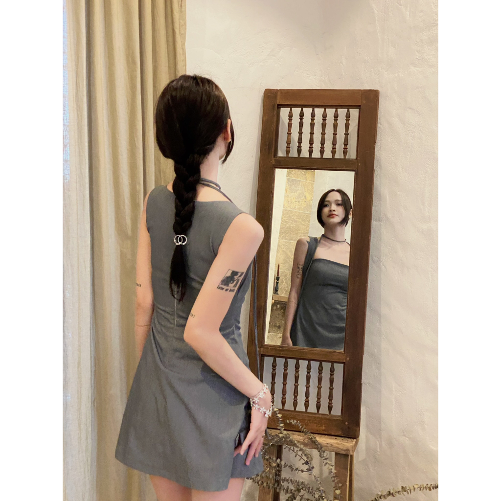 MYUNG - Đầm cổ vuông fom chữ đính nơ - ASLEY DRESS
