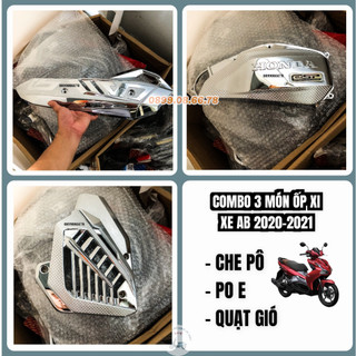 Ốp Xe AirBlade AB 2020, 2021, loại 125i, 150i -  3 món ốp pô, ốp pô e, ốp quạt gió xe Air Blade - Nhựa Xi mạ crom