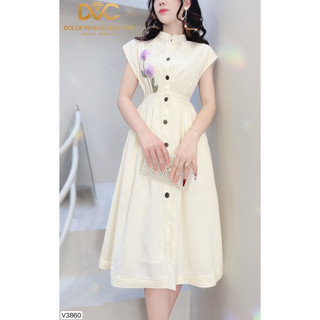 VÁY NỮ DÁNG DÀI, VÁY BE CỔ TÀU ĐÍNH HOA NỔI MẶC ĐI LÀM, ĐI CHƠI V3860 - DVC