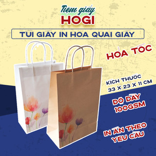 Túi giấy kraft in hoa văn quai giấy siêu chắc HOGI, túi giấy đựng quà phong cách vintage kích thước 33x23x11 - HG07.07