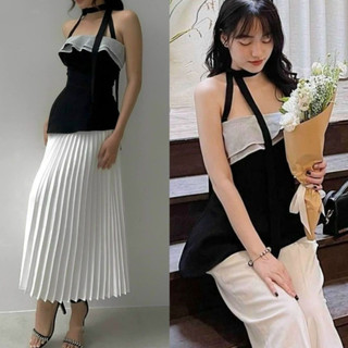 Set chân váy maxi xếp ly mix áo 2 dây vòng cổ dáng chéo cúp ngực, Set bộ nữ quần dài ống rộng kèm áo kiểu nữ T1103