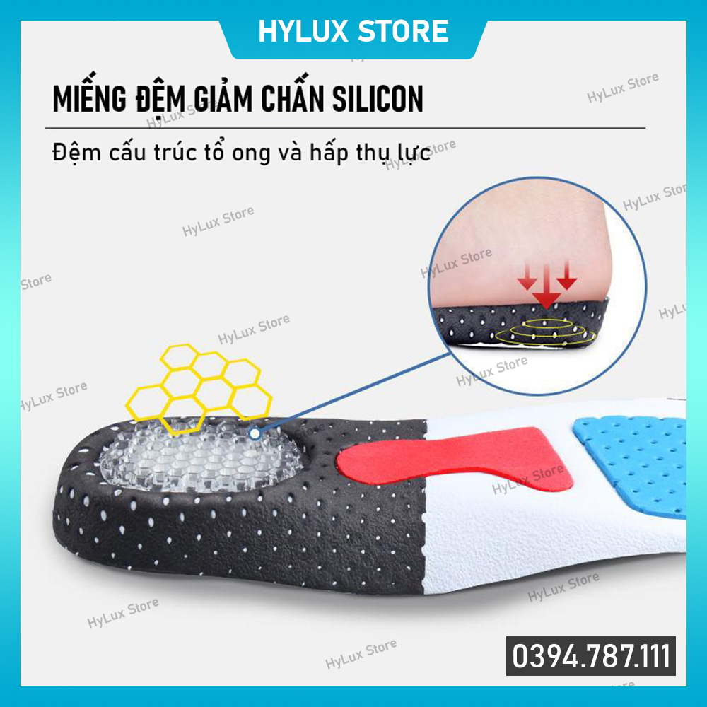 Lót giày thể thao Silicon đệm EVA giảm sốc, thấm hút mồ hôi, thoáng khí cao cấp