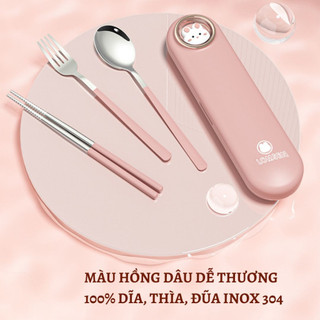Bộ thìa đũa, muỗng đũa cá nhân inox cao cấp 304 hộp gắn hình 3D siêu dễ thương