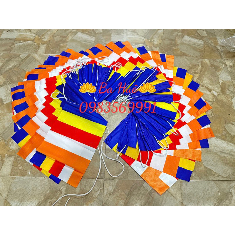 Cờ Dây Phật Giáo Dài 18m - Gồm 50 Lá Cờ - Vải Phi Bóng cực bền, Chịu Nắng Mưa