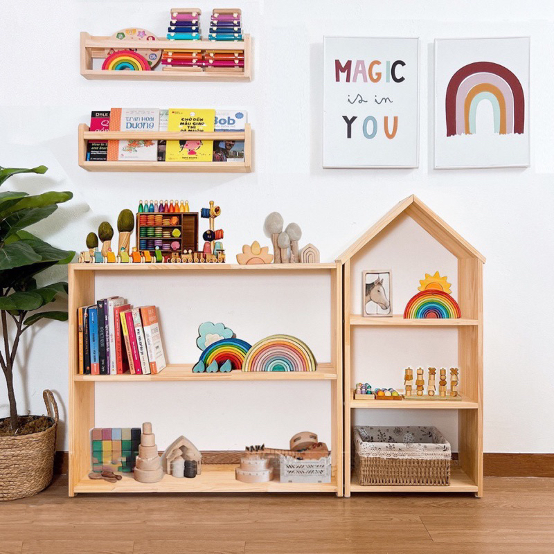 [GIÁ XƯỞNG]Combo Kệ Gỗ Montessori Đựng Đồ Chơi Sách Vở Đồ Dùng Trang Trí Nội Thất Phòng Trẻ Em