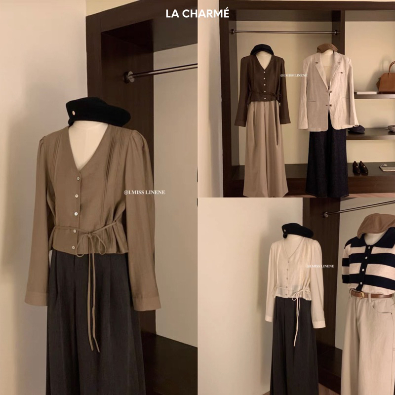 Áo sơ mi cổ V cúc silver kèm dây 60172 I MISS