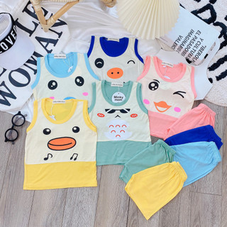 [ Nhí ] Bộ Ba Lỗ MinKy Mom Cổ Viền Áo In Hình Bụng Đáp Gấu Và Quần Trơn Thun Lạnh Cho Bé (HN)