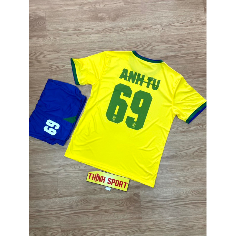 Áo đá banh, bóng đá tay ngắn Brazil vàng