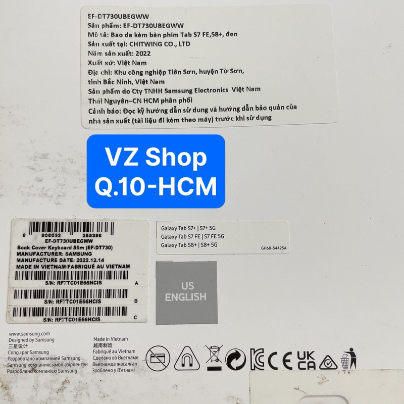 Chính hãng-Không chuột-Bao da bàn phím Book Cover Keyboard Slim cho Galaxy Tab S7/S8/S7+/S8+/S7 FE