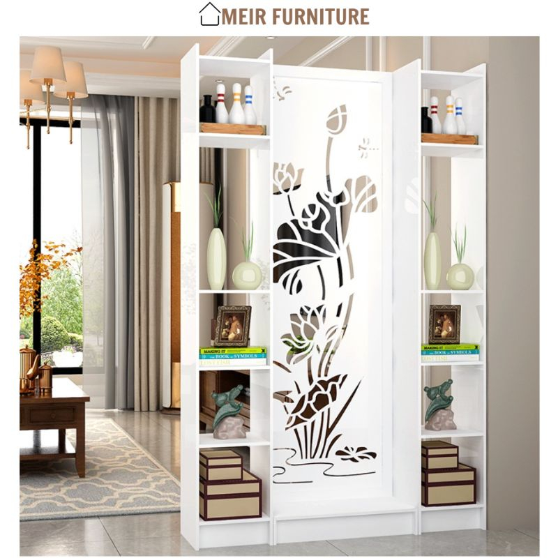 Bộ vách ngăn kèm kệ hoạ tiết hoa sen sang trọng chống nước vững chắc thương hiệu MEIR - D482