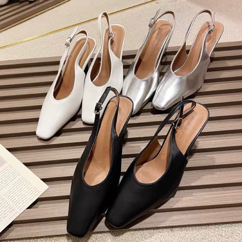 ORDER 🌿 Giày da trơn quai hậu mũi nhọn gót dẹt 5cm 35-39