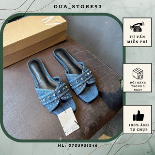 Dép lê nữ quai vải jean denim tán đinh hàng xuất dư fullbox