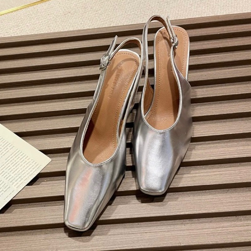 ORDER 🌿 Giày da trơn quai hậu mũi nhọn gót dẹt 5cm 35-39