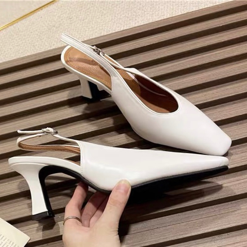 ORDER 🌿 Giày da trơn quai hậu mũi nhọn gót dẹt 5cm 35-39