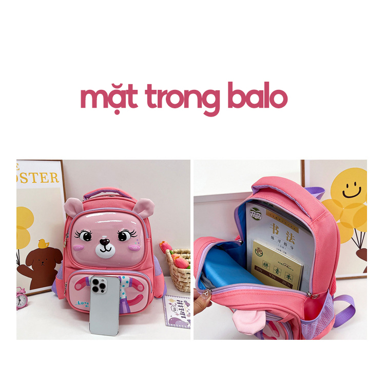 Balo mầm non cặp cho bé trai gái đi học mẫu giáo in 3d ngộ nghĩnh đáng yêu vải oxford cao cấp 1330