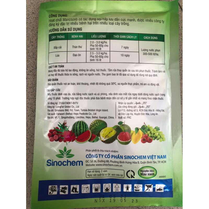 MANCOZEP bột màu xanh mịn , dưỡng cáy , xanh lá , phòng trừ nấm bệnh rất hiệu quả. gói 100gram