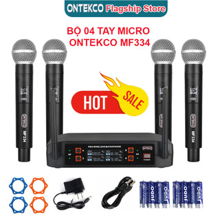 Bộ micro karaoke ontekco mf334 đầu thu 2 anten 4 micro sóng uhf chống hú - lọc âm tốt, hàng chính hãng