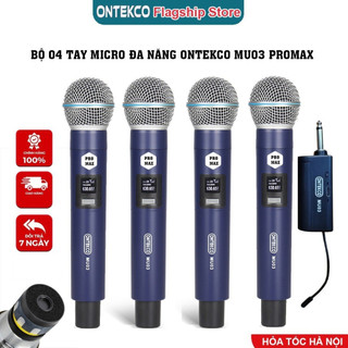 Bộ 4 micro không dây karaoke chuyên nghiệp ontekco mu03 promax cục thu mini kèm 4 tay micro đa năng