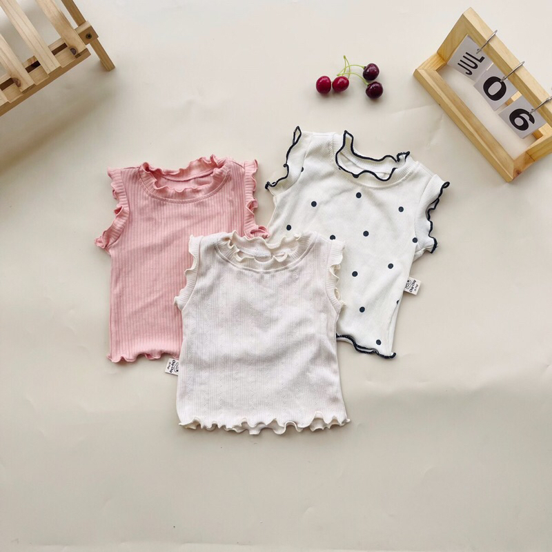 Áo nhún bèo cotton phong cách Hàn Quốc cho bé gái