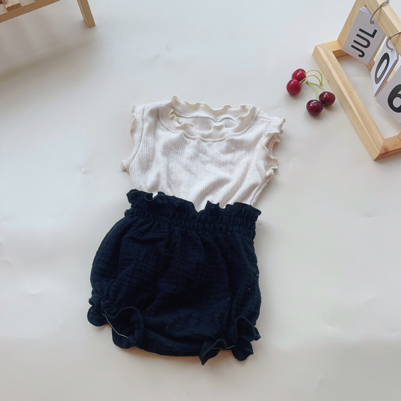 Áo nhún bèo cotton phong cách Hàn Quốc cho bé gái