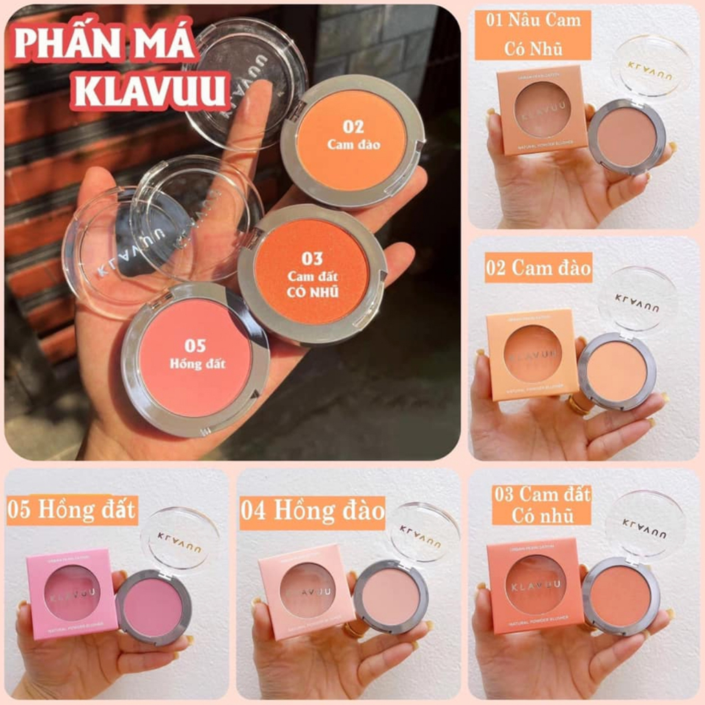 Phấn Má Hồng Klavuu Urban Pearlsation Natural Powder Blusher 02 Soft Peach 03 Orange Blossom 04 Angora Pink Mềm Mượt Hút