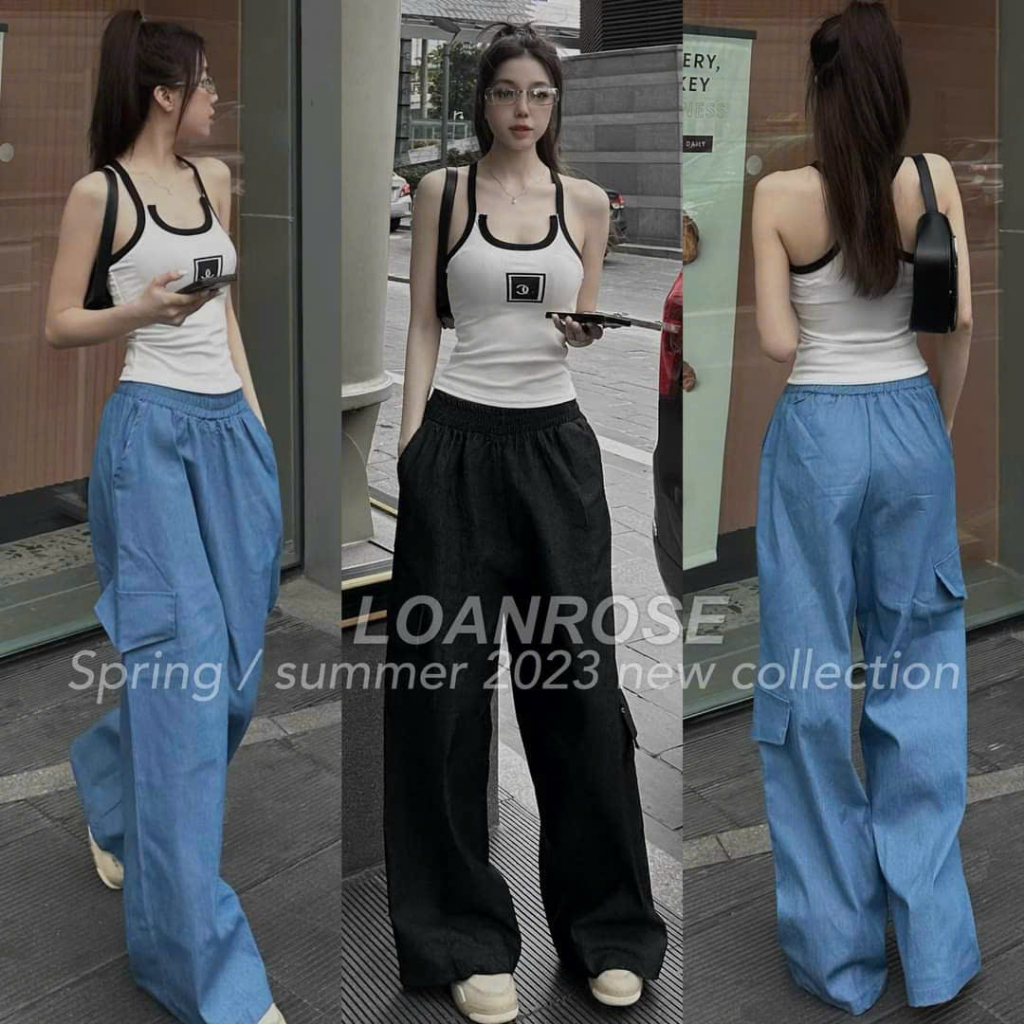Sét đồ nữ áo borip sang chảnh cá tính mix quần dài ống rộng tôn dáng phối jean dễ thương đi chơi