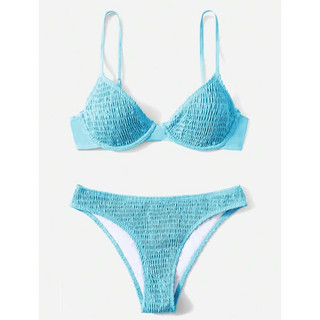 𝒫𝑒𝒶𝒸𝒽𝓎 𝒷𝒾𝓀𝒾𝓃𝒾 - Bộ Bikini Nữ Thêu Smock màu trơn trendy