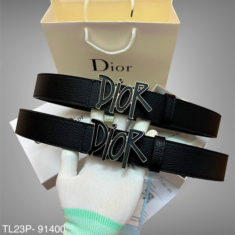 Thắt lưng da nam CD dây da Pu đen sần 3,5cm mặt đúc chữ kí bóng viền bạc vàng sang trọng TL23P