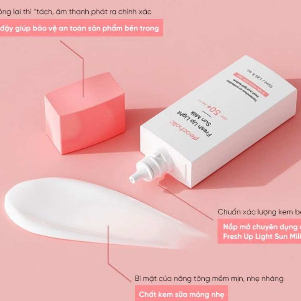 Măng tây baby - Sữa chống nắng vật lý nâng tone phổ rộng Peacholic Fresh Up Light Sun Milk