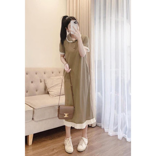 Đầm polo dáng suông cổ sen phối viền bèo sang chảnh