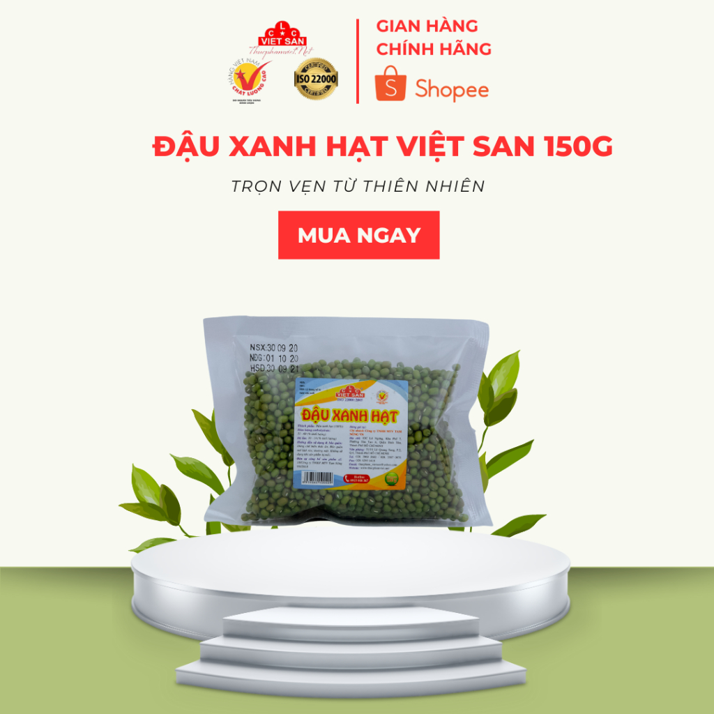 Đậu Xanh Hạt Nguyên Vỏ Loại 1 Việt San (Gói Gram)