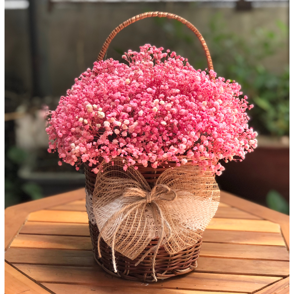 Giỏ hoa Baby hồng 28CM-Giỏ mây Làm Quà tặng