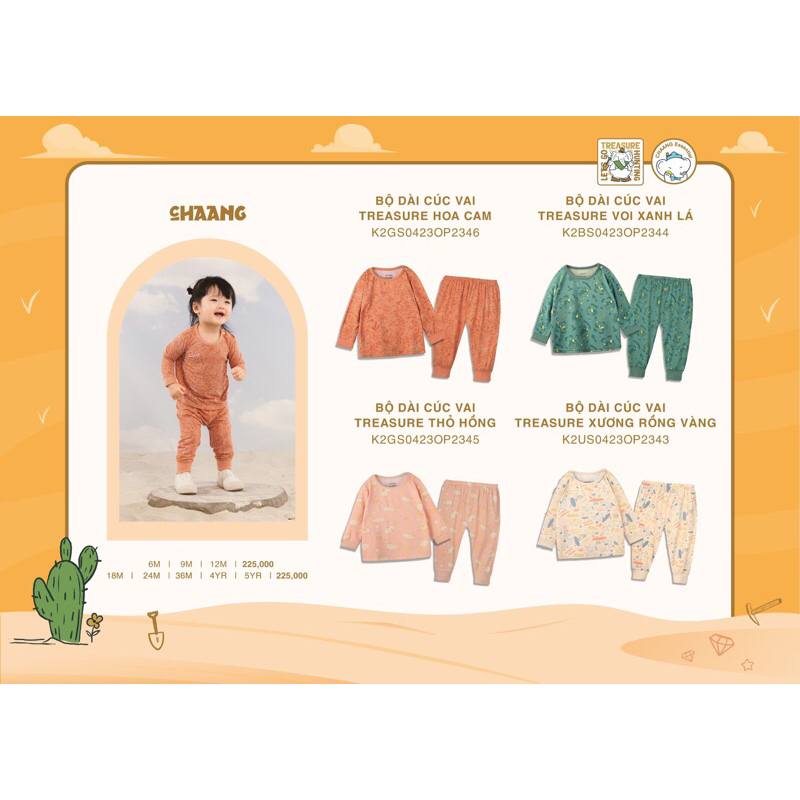 Chaang bộ dài tay cúc vai họa tiết Treasure cho bé AW23