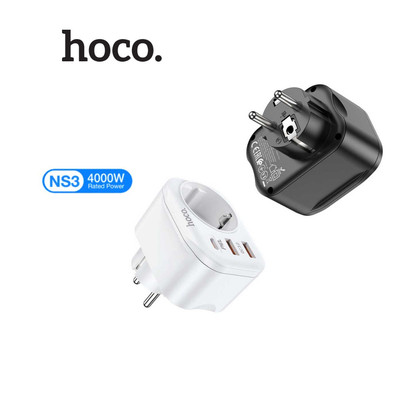 Ổ điện sạc đa năng Hoco NS3 công suất cao 4000W.PC 1 cổng Type-C và 2 cổng USB, chống cháy,chân tròn