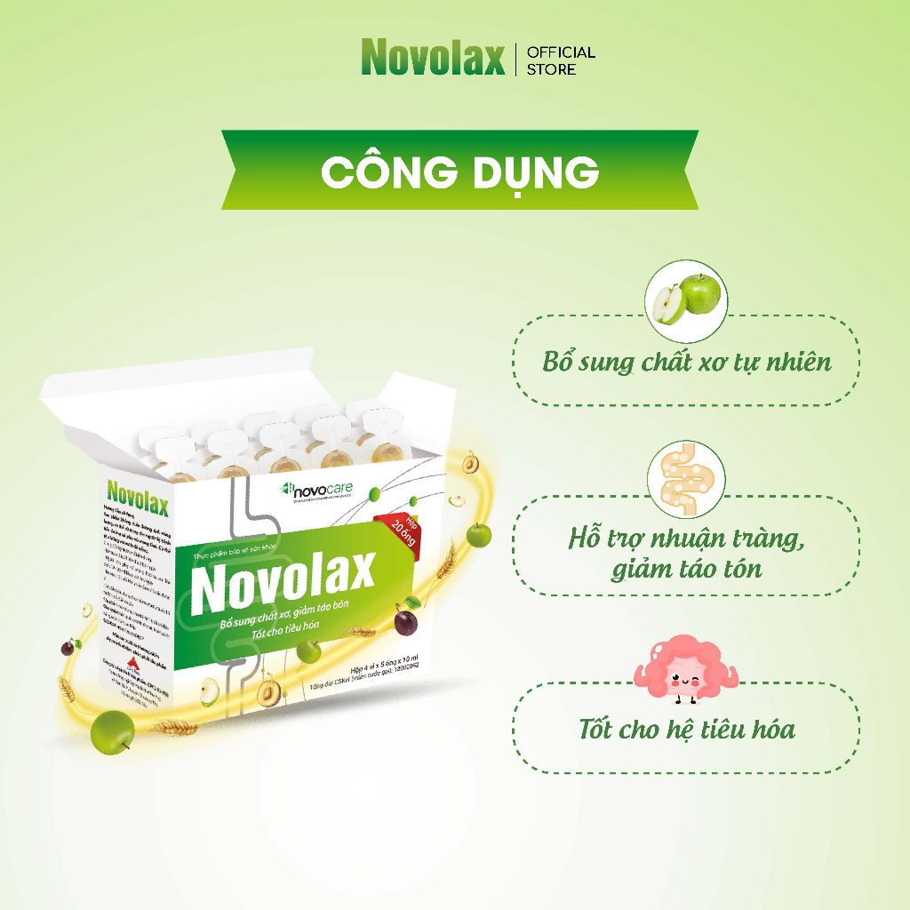 Chất xơ hòa tan Novocare Novolax, nhuận tràng, giảm táo bón an cho cả gia đình hộp 20 ống 10ml