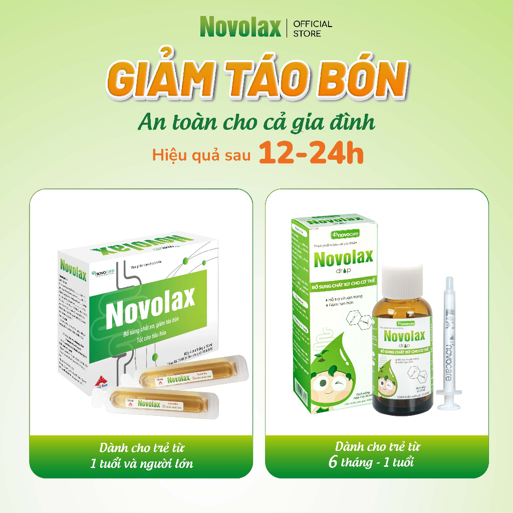 Chất xơ hòa tan Novocare Novolax, nhuận tràng, giảm táo bón an cho cả gia đình hộp 20 ống 10ml