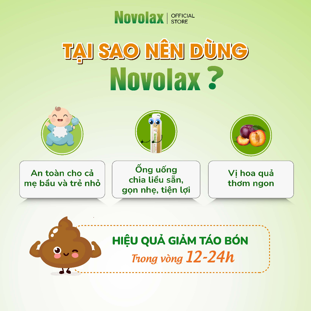 Chất xơ hòa tan Novocare Novolax, nhuận tràng, giảm táo bón an cho cả gia đình hộp 20 ống 10ml