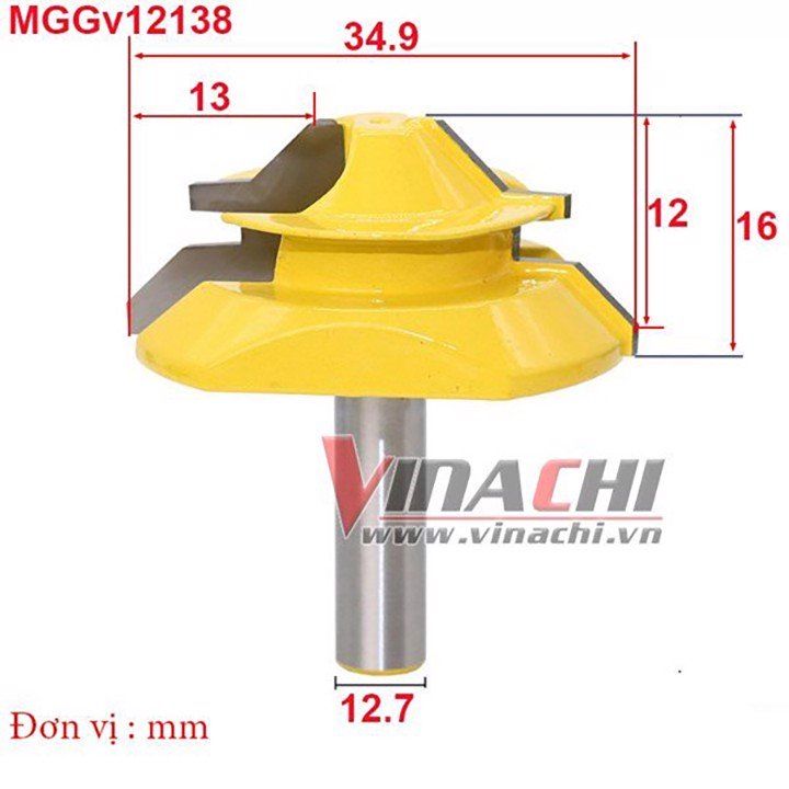 Mũi Ghép Góc Vàng Cốt 12.7 - Mũi Soi Gỗ Ghép Góc Hộp Vuông Cho Ván Từ 0.8 - 2.5cm - 1 mũi chạy 2 ván