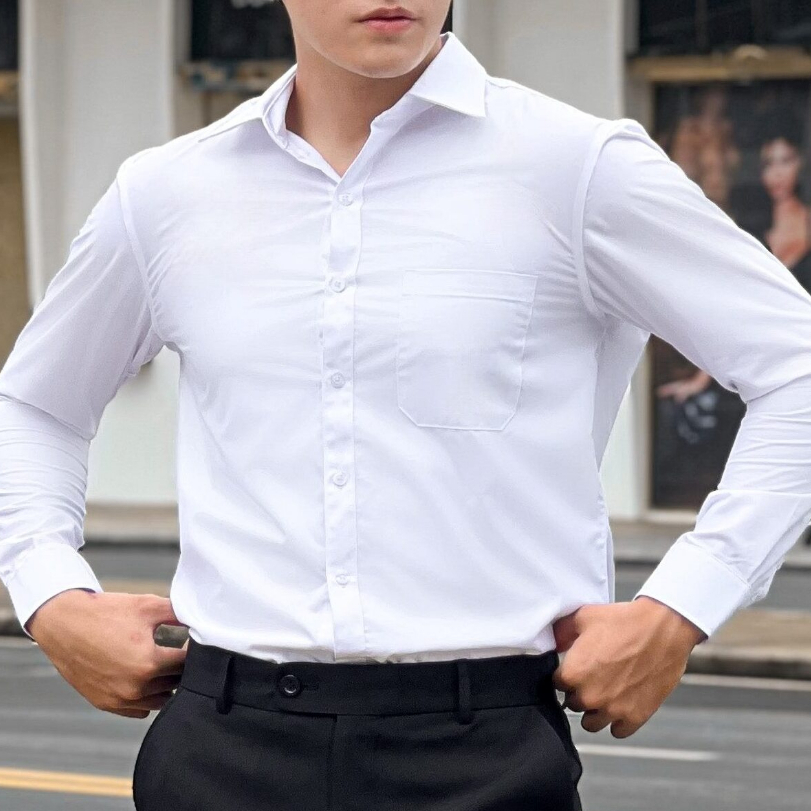 DCSMTD-NAM02 Áo Sơ Mi Tay Dài Nam Docas Màu Trắng Có Túi