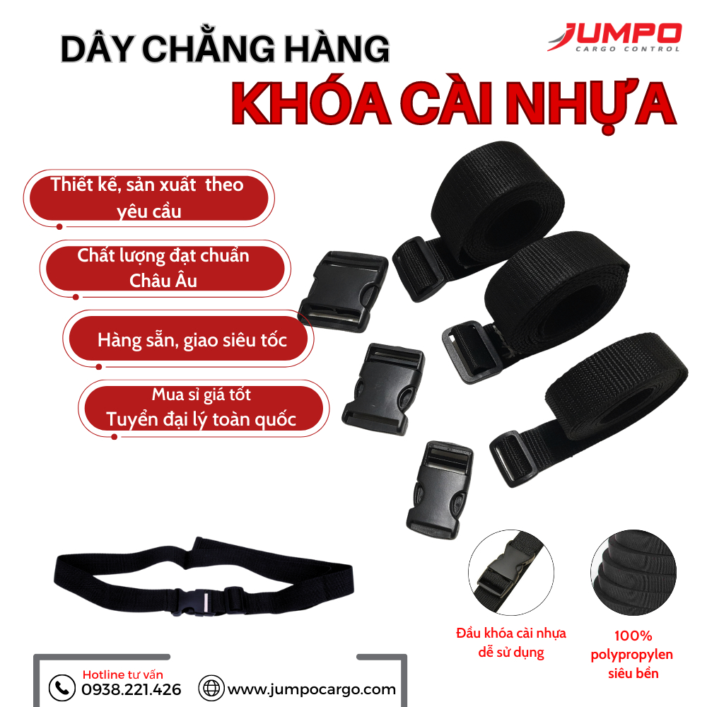Dây đai vali Jumpo có khóa cài nhựa điều chỉnh chiều dài 2.5m, dây đai chằng hàng, hành lý, balo du lịch