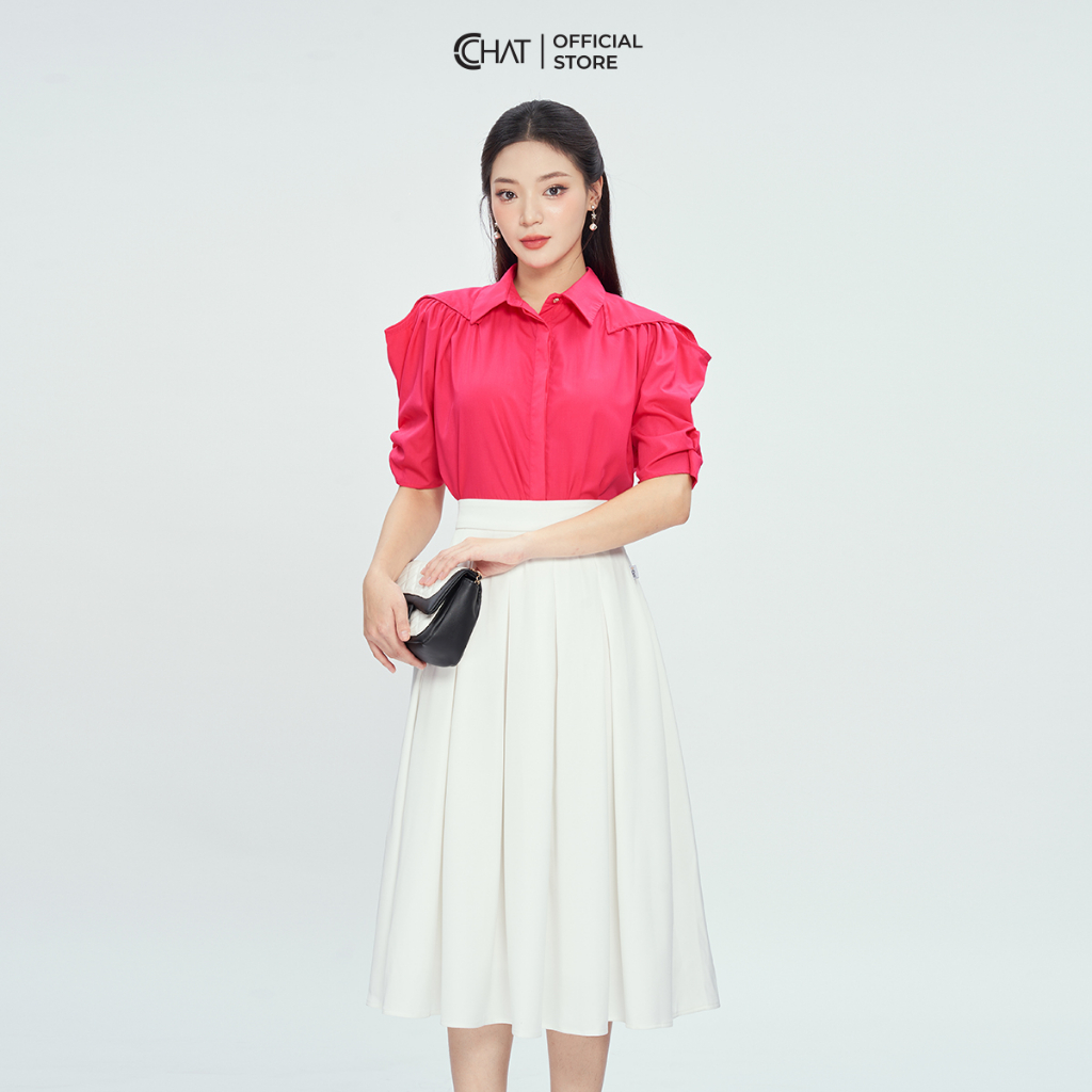 Áo Sơ Mi Nữ Vai Kiểu Cutout Dáng Suông Chất Thô Cao Cấp 13FNT2010ST
